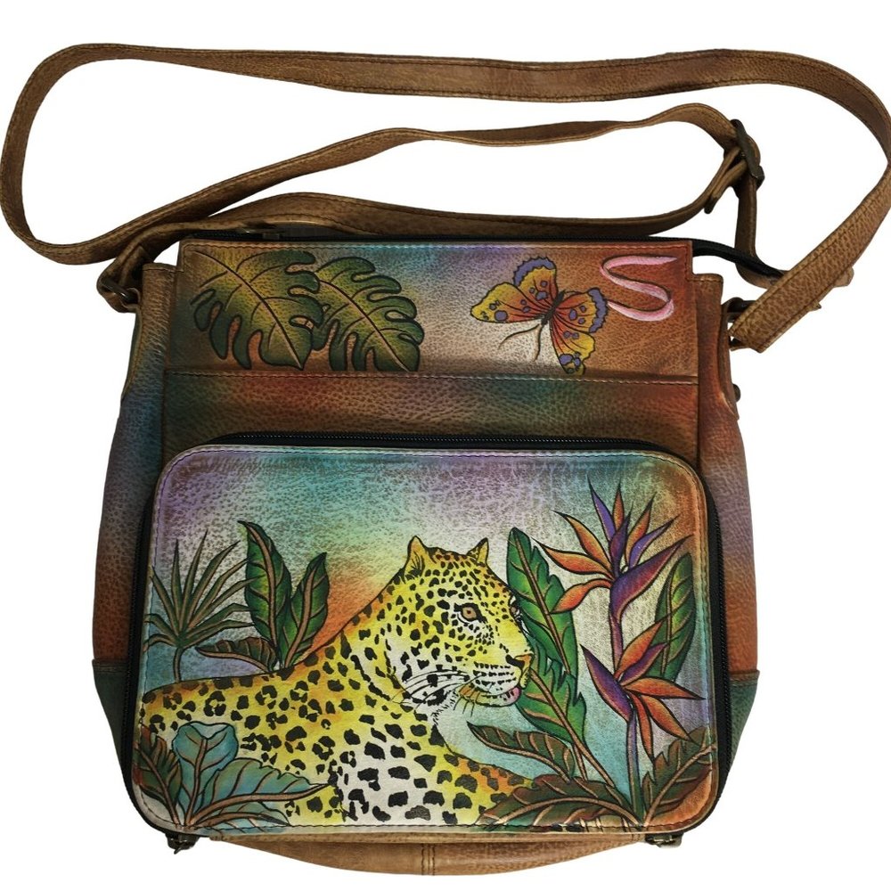 Anuschka NEVER USED Handpainted Leather Slim Travel Organizer Leopard